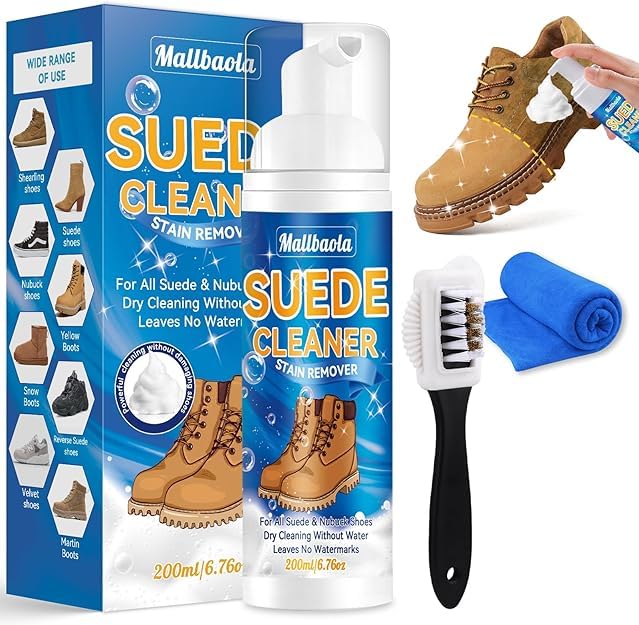 Mallbaola Limpiador de zapatos de ante, 200 ml, gamuza de limpieza, elimina manchas, limpia zapatos con cepillo y toalla, gamuza limpiadora para ante, Nubuk, malla, naranja., 219 ml (confezione da 1)
