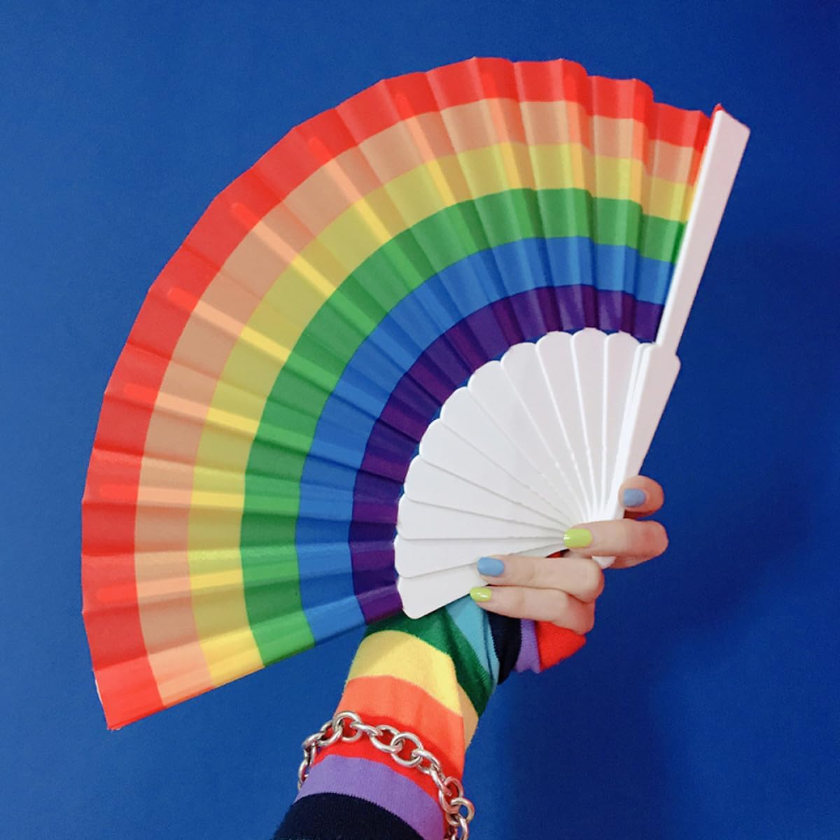Holibanna 10pcs Rainbow Folding Fans Plastic Rib Handheld Dancing Fans Stage Performance Photo Props for Women Accessories 23cm