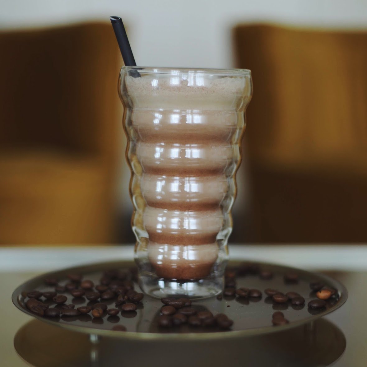 YEM 6 x 350 ml Double Wall Thermal Glasses for Latte Macchiato, Cocktails, Desserts, Tea Glass Set, Double Wall Glasses, Honey