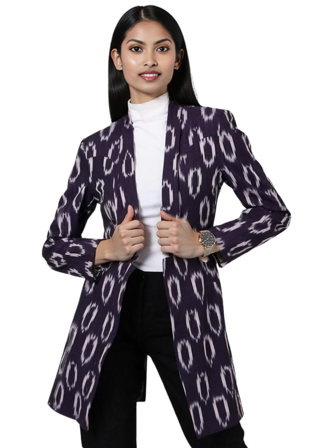 talethread Women's Ikat Purple Cotton Blazer-picture-31