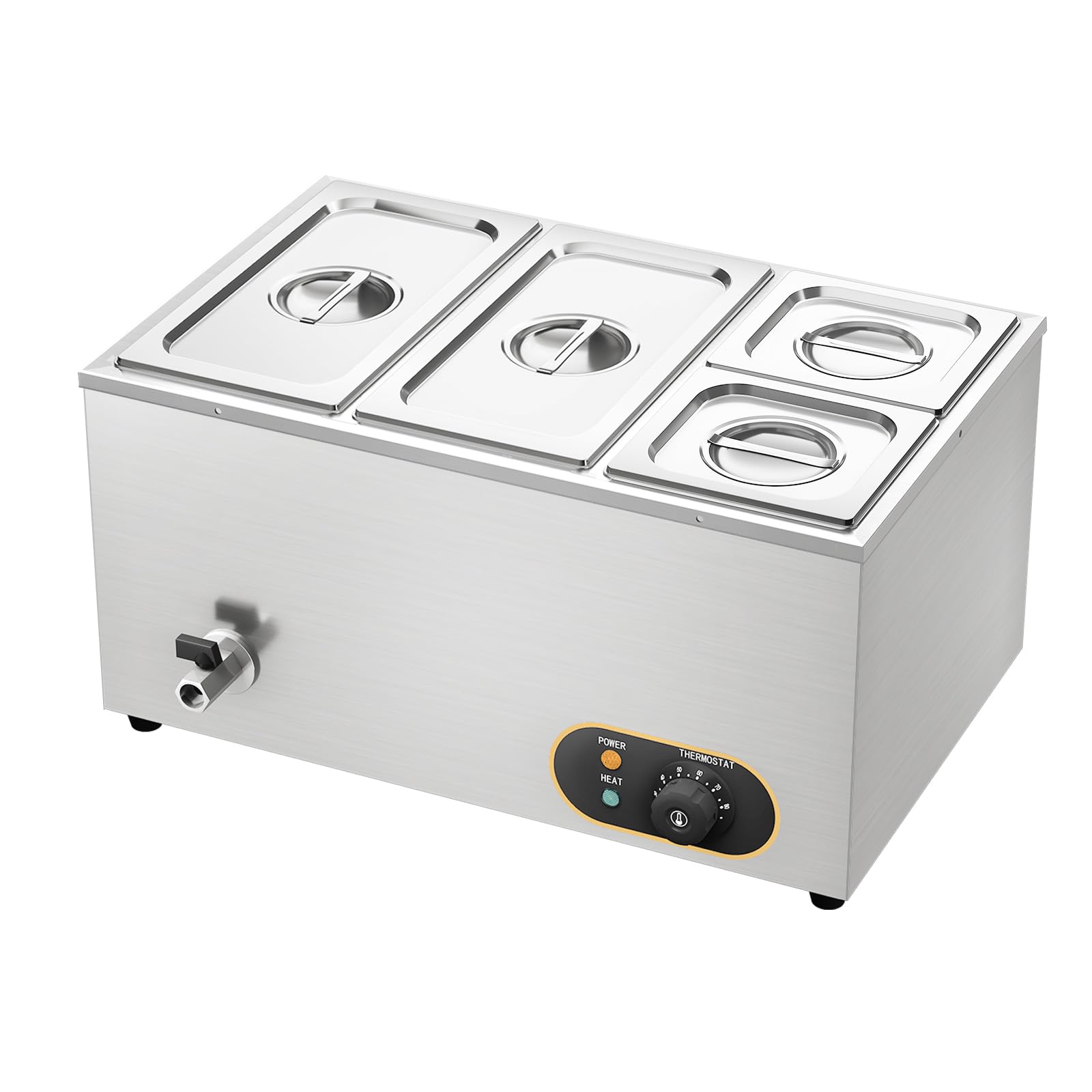 Baño María Eléctrico con 4 bandejas de Acero Inoxidable Bain Marie con Control de Temperatura