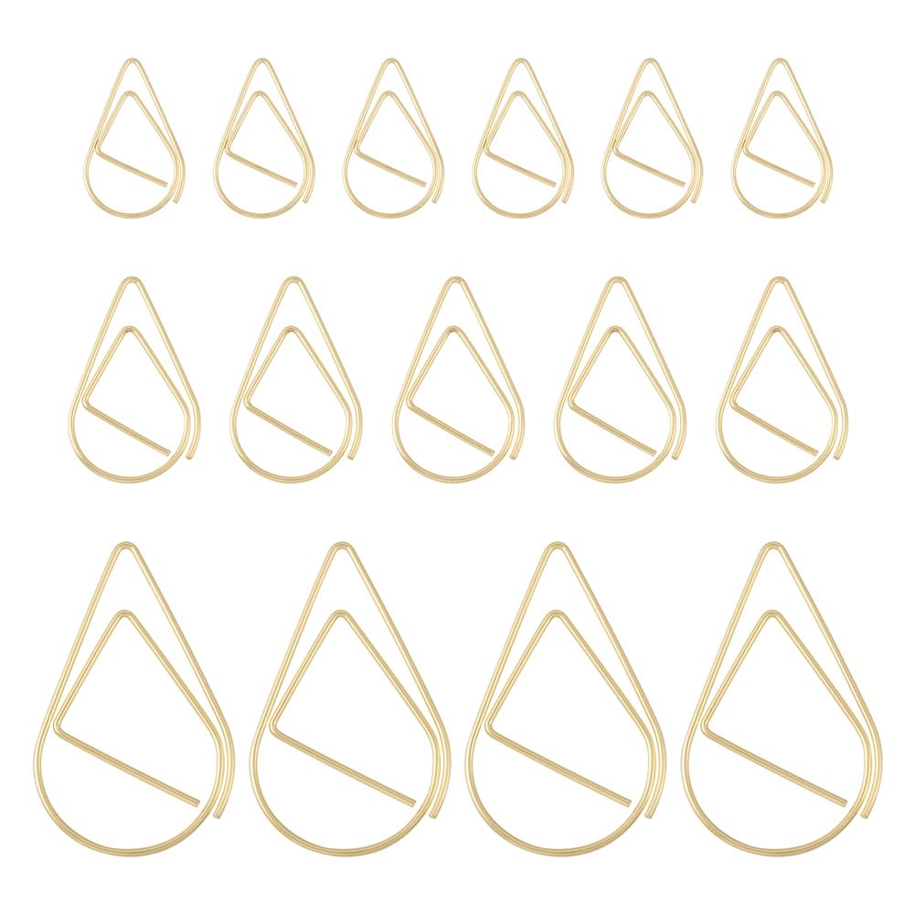 200Pcs Teardrop Paper Clips Light Gold Drop Shape Paperclips Water Drop Carbon Steel Paper Clips for Paper Document Sorting Organizing Office School