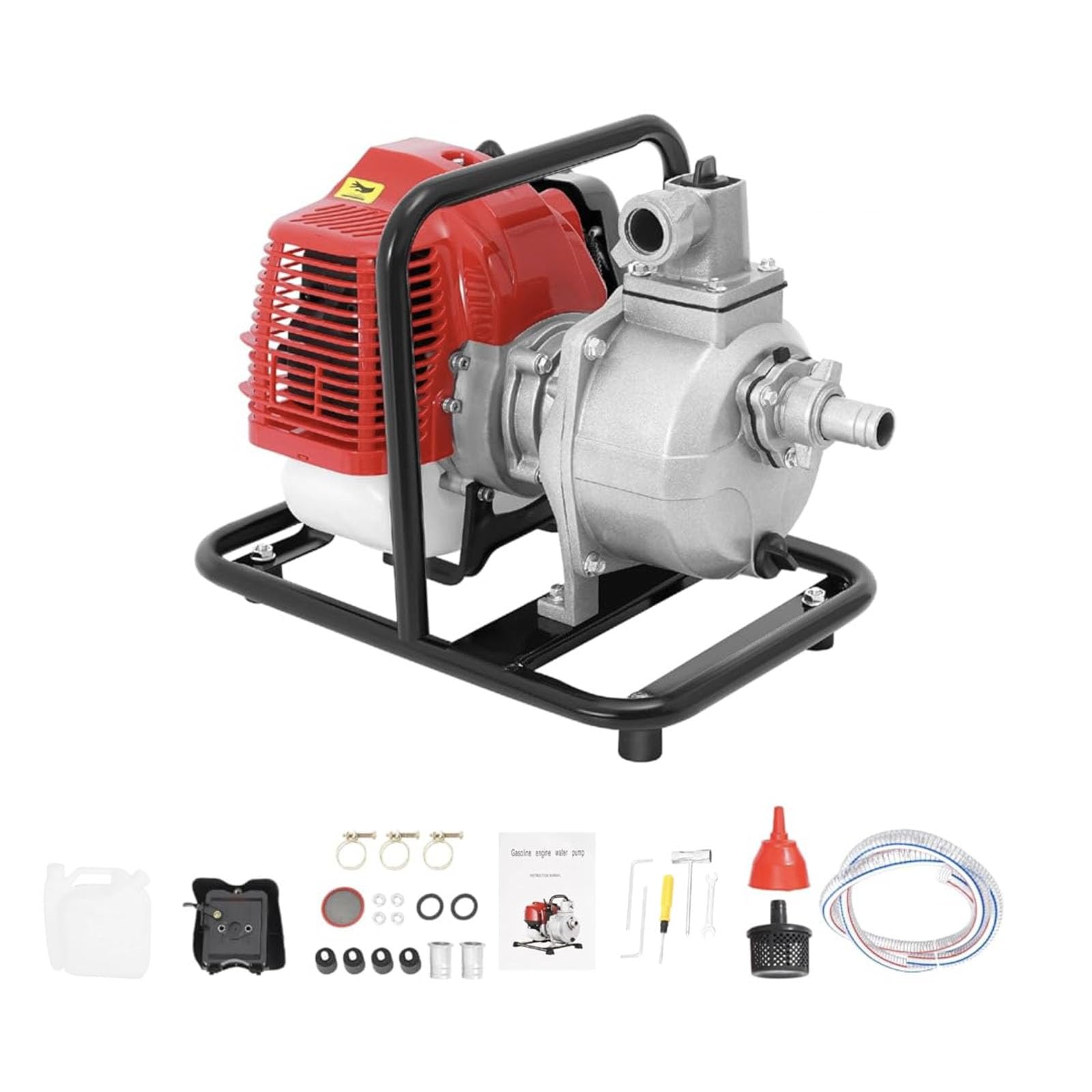 Pompa Benzina, 43cc Motopompa a Scoppio, 1.7 Hp Motopompa 2 Tempi, Portata 10m³/h, Aspirazione 8m, Prevalenza 30m, Attacchi 1 Pollice, Pompa Autoadescante per Irrigazione e Drenaggio (Rosso)