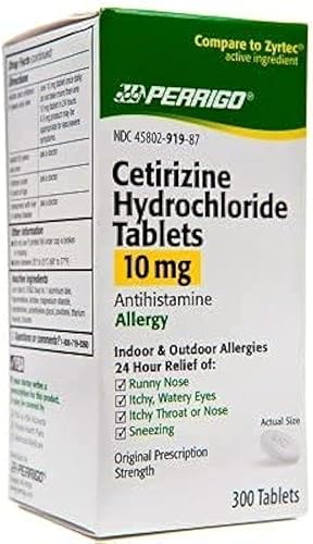 Perrigo Tabletas de clorhidrato de cetirizina 10 mg, 300 unidades