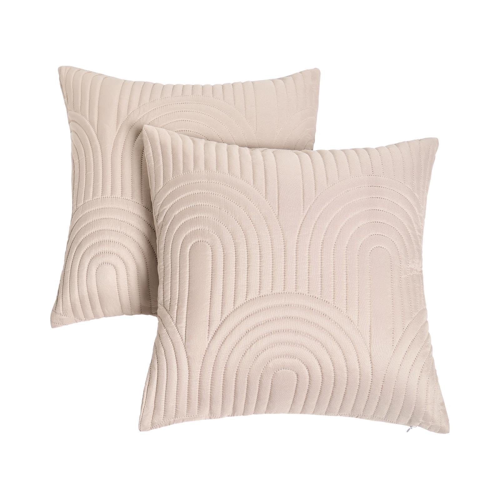 Ohs Women's Natural Cushion Covers 45 X 45 Set Of 2, Super Soft Arches Quilted Decorative Square Throw Pillow Cover With Invisible Zipper Cushion Covers Home Decoration For Sofa Bedroom Living Room,