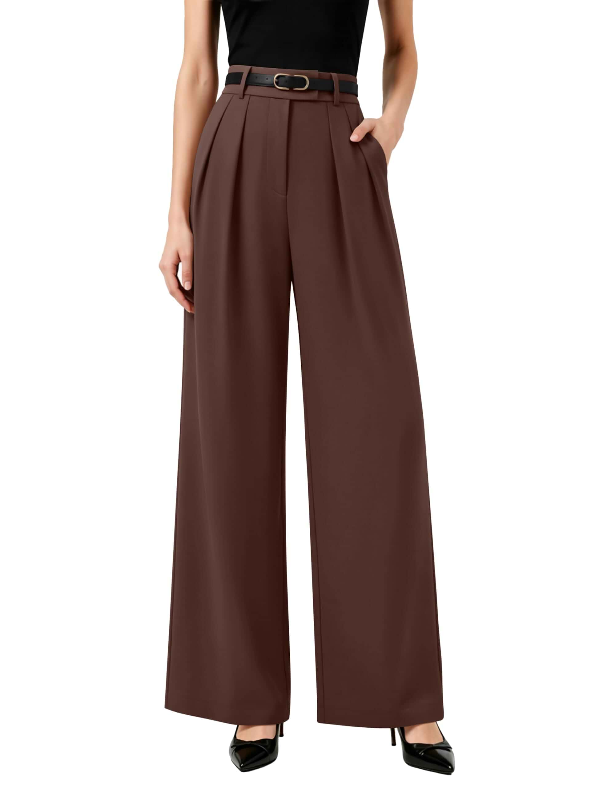 NIMIN Womens Wide Leg Work Dress Pants Business Casual Trousers Elastic Waist Palazzo Pants, Long Straight Flowy Slacks, Professional Office Wear, Formal Pleated Trousers