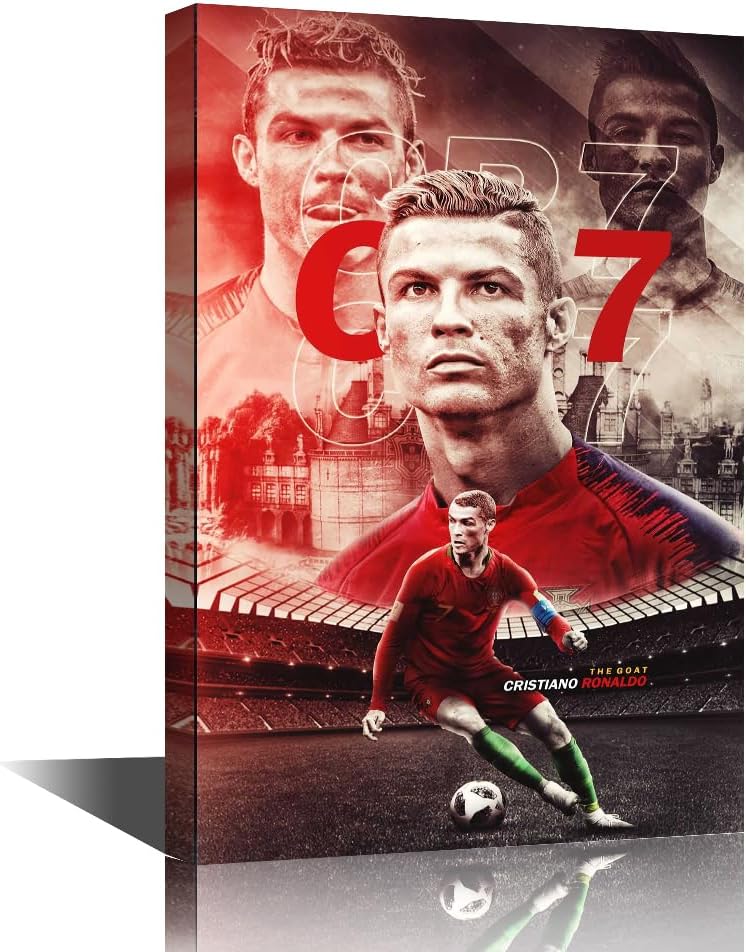 Canvas Wall Art Football Sport Posters Cristiano Ronaldo Football Painting Artwork Modern House Decor Canvas Wall Decor for Living Room Bedroom Office Posters Prints Framed Ready to Hang 24x16 in
