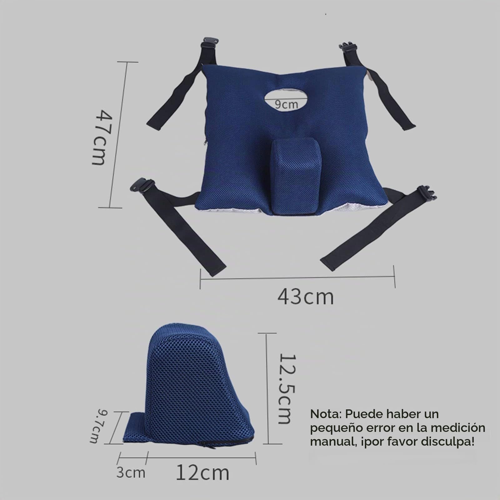 Almohadilla Antiescaras para Silla de Ruedas, Cojín de Asiento Antideslizante para Silla de Ruedas, Cojín de Asiento de Cuña con Correas de Seguridad para Personas Mayores