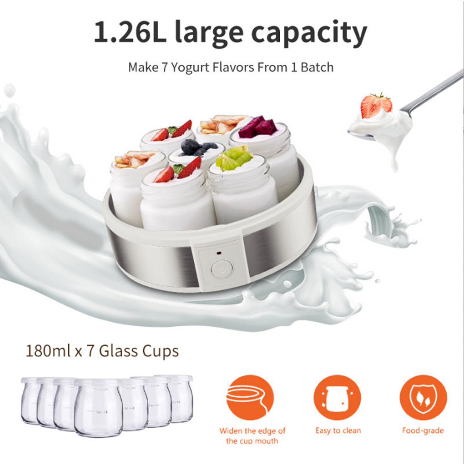 GOWENIC Yogurtiera Elettrica, Macchina per Yogurt Fatta in Casa da 20 W con 7 Tazze di Vetro, Yogurtiera Greca Portatile Multifunzionale per Marmellate, Budini, Gelato, Temperatura Costante