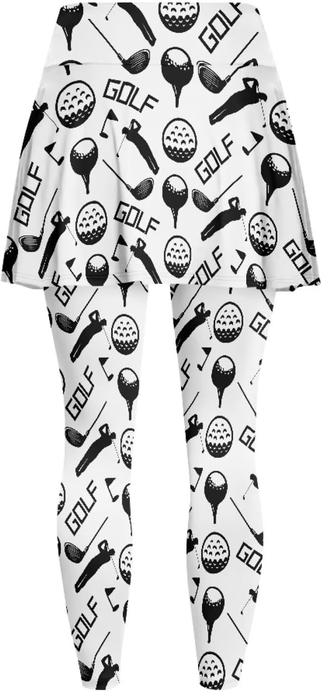 Women's Yoga Tennis Leggings with Skirt Comfortable Elastic Gym Running Skirted Leggings Stylish Athletic Skorts