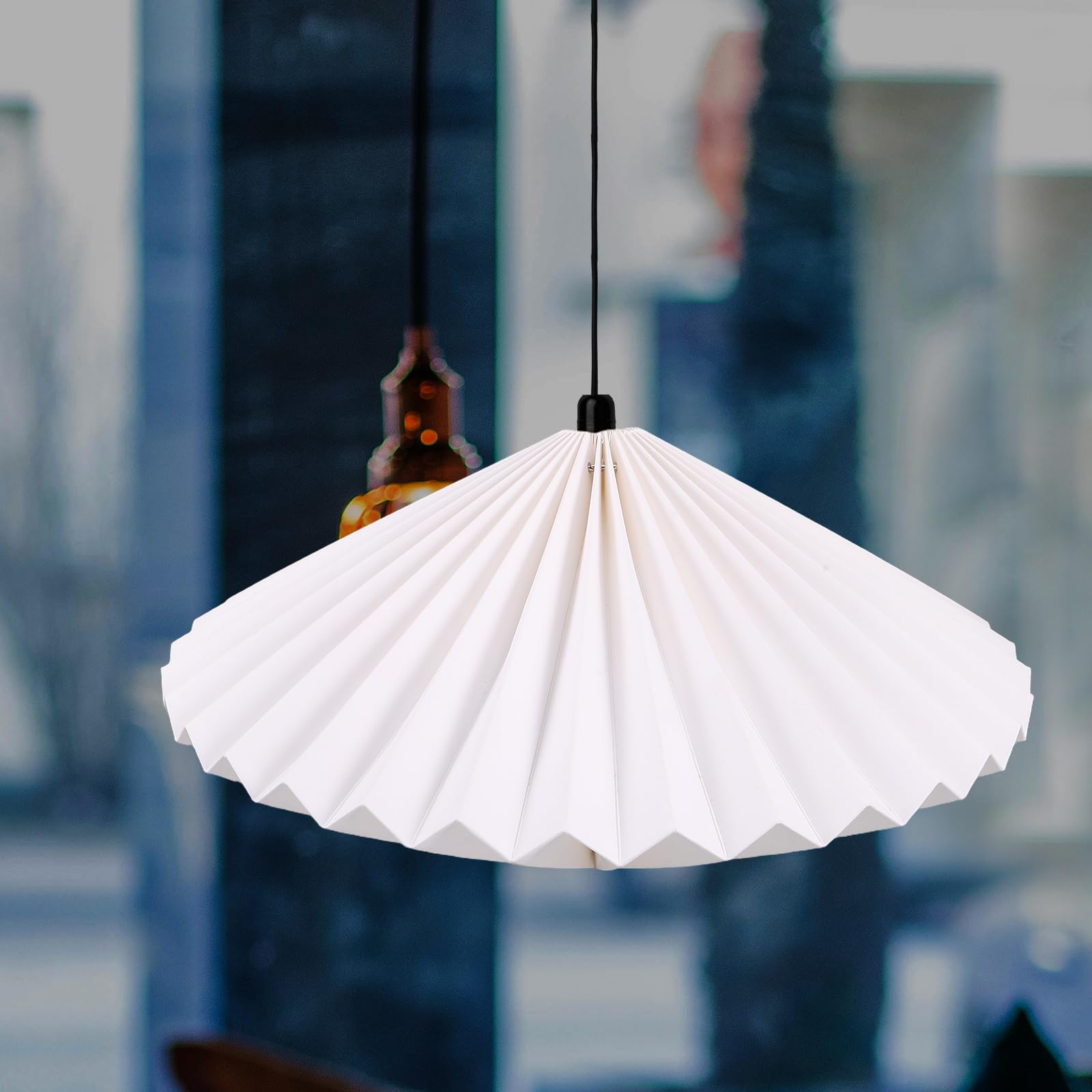 BESTYASH Paralume Lampada a Sospensione Pieghevole in Carta Bianca Design Geometrico Leggero Compatibile Lampade da Soffitto Stile Nordico per Soggiorno