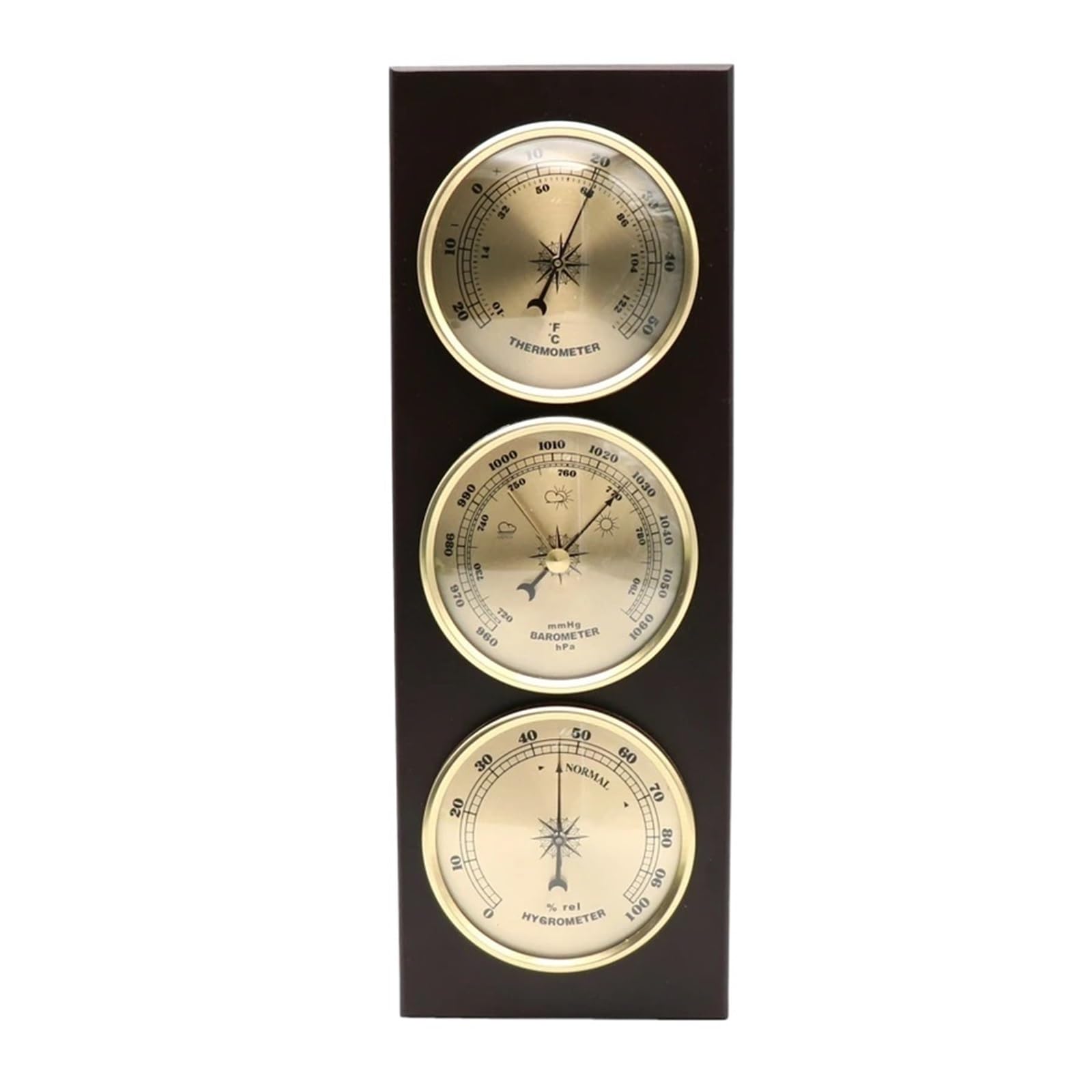 Barometri Termometro barometro for Uso Domestico Montato a Parete con Base in Legno, igrometro, Stazione meteorologica sospesa