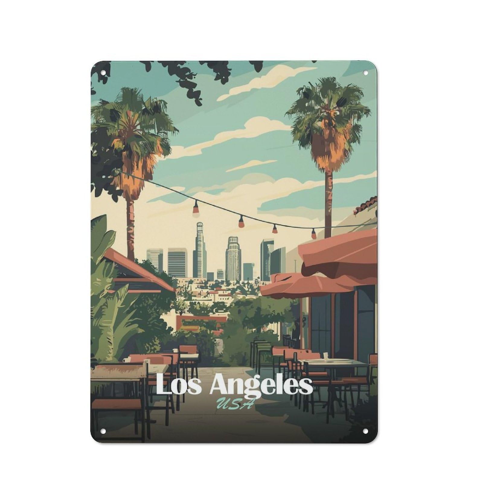 Junmoney Style-9 Los Angeles Cityscape(3) Rustic Tin Wall Plaque 40X30cm For Hobby Room Or Studio, A New Home Present For Creative Interior Collectors