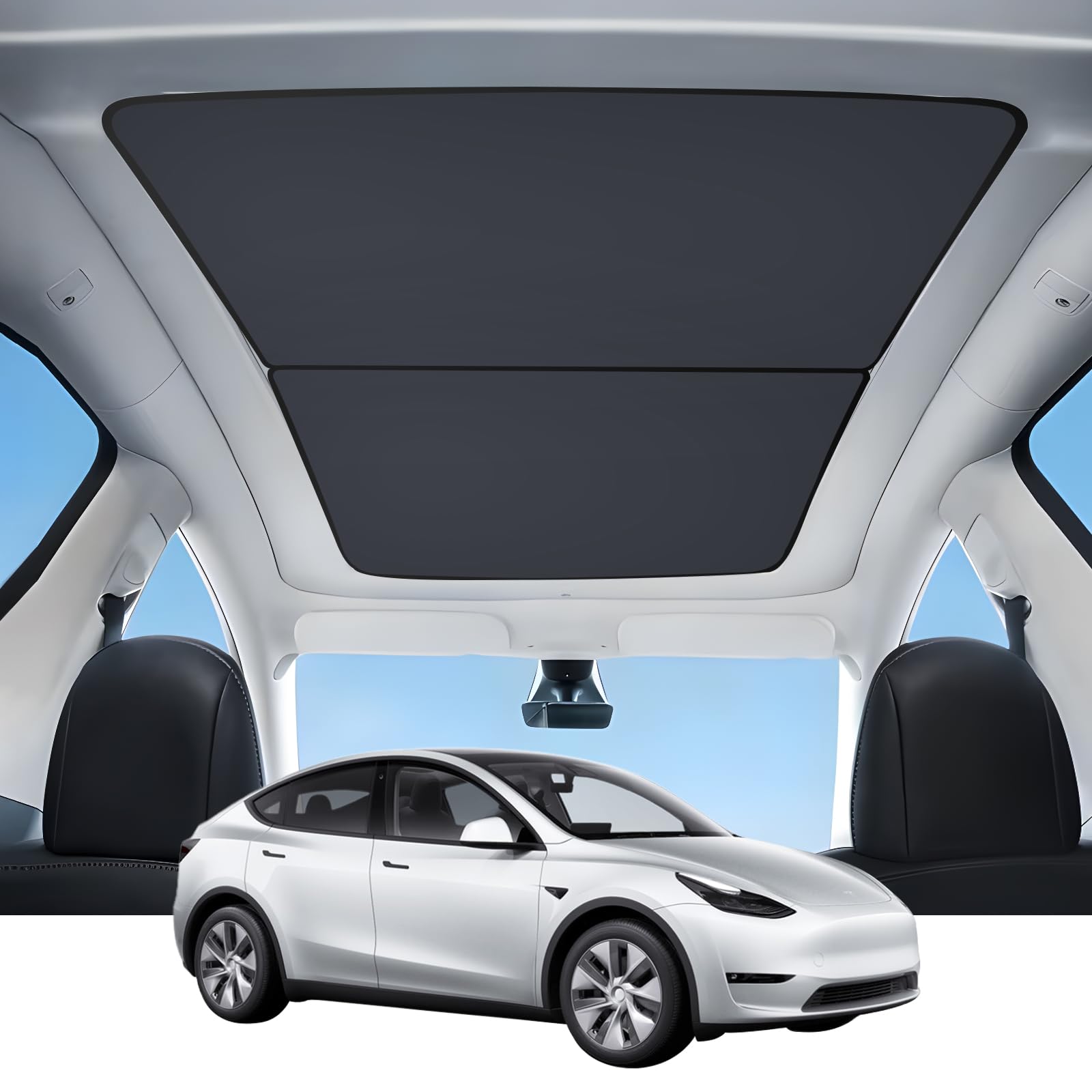 Nano Ice Crystal Sunshade Roof for Tesla Model Y 2020-2024 Accessories, [Sag-Free No-Gap Full Blackout] Black Heat Insulation Foldable Window Sunroof Shading Dual-Layer Fabric with Graphene-Enhanced