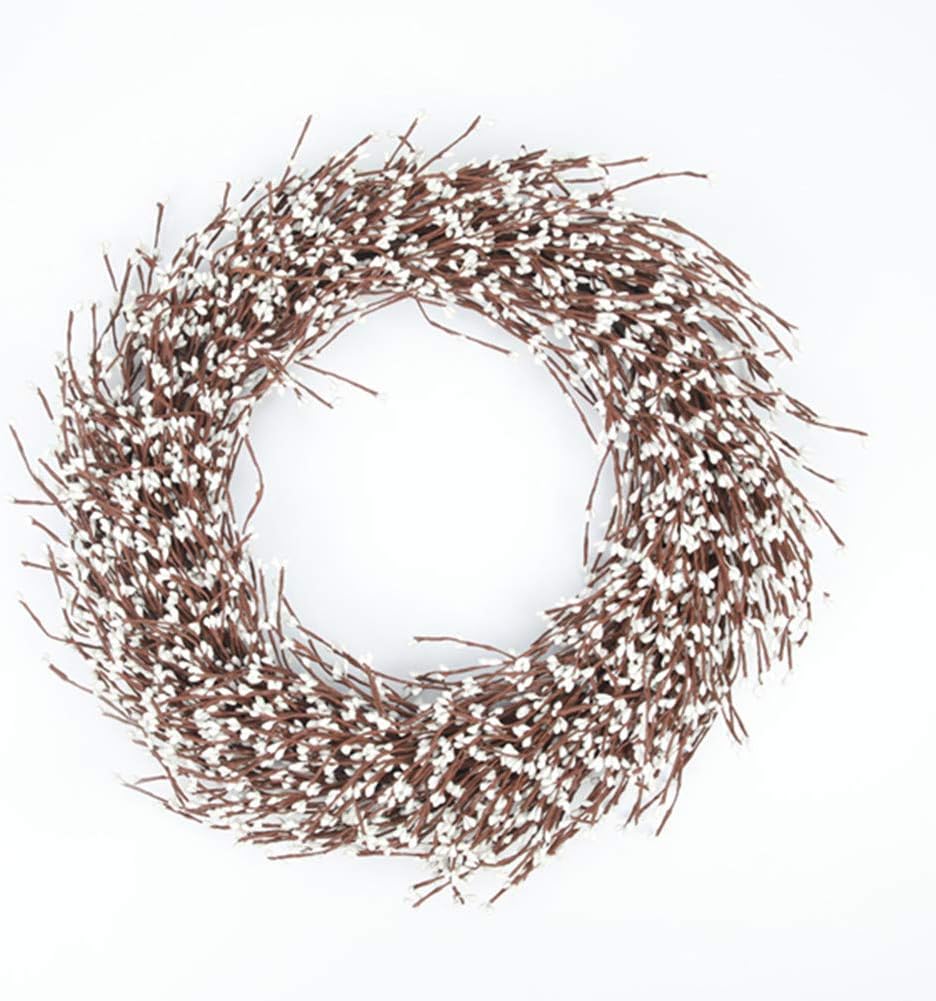 White Berry Wreath 22 inch Pip Berries Artificial Twig Spring Autumn Wreath for Home Farmhouse Front Door Bedroom Wall Window Home Office Decor, Housewarming Gift Artificial