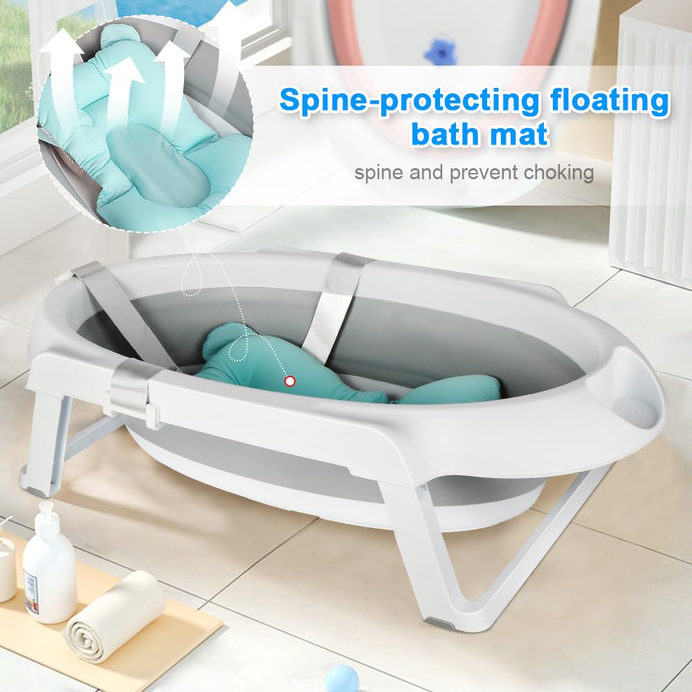 Bañera Bebé Plegable con Patas Antideslizantes – Bañera Plegable Bebé con Cojín Reductor, Termómetro Integrado y Tapón de Desagüe – Bañera Portátil desde 0 a 36 Meses（WX22603）