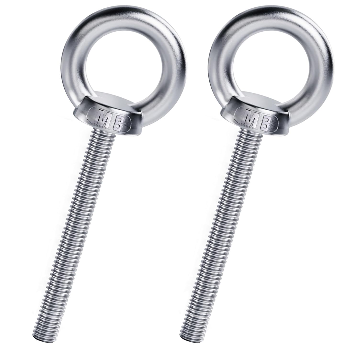 2PCS Juttzzei M8 Eye Bolt Heavy Duty, M8x100MM /3.94" Eye Bolts Male Screw with Thread, 304 Stainless Steel Lifting Ring Eye Bolts M8 for Living Lifting,Engineering Equipment
