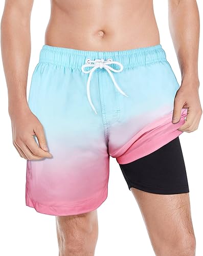 MILANKERR 5.5 inch Mens Swim Trunks with Compression Liner,Mens Bathing Suit Quick Dry Stretch Swimming Trunks