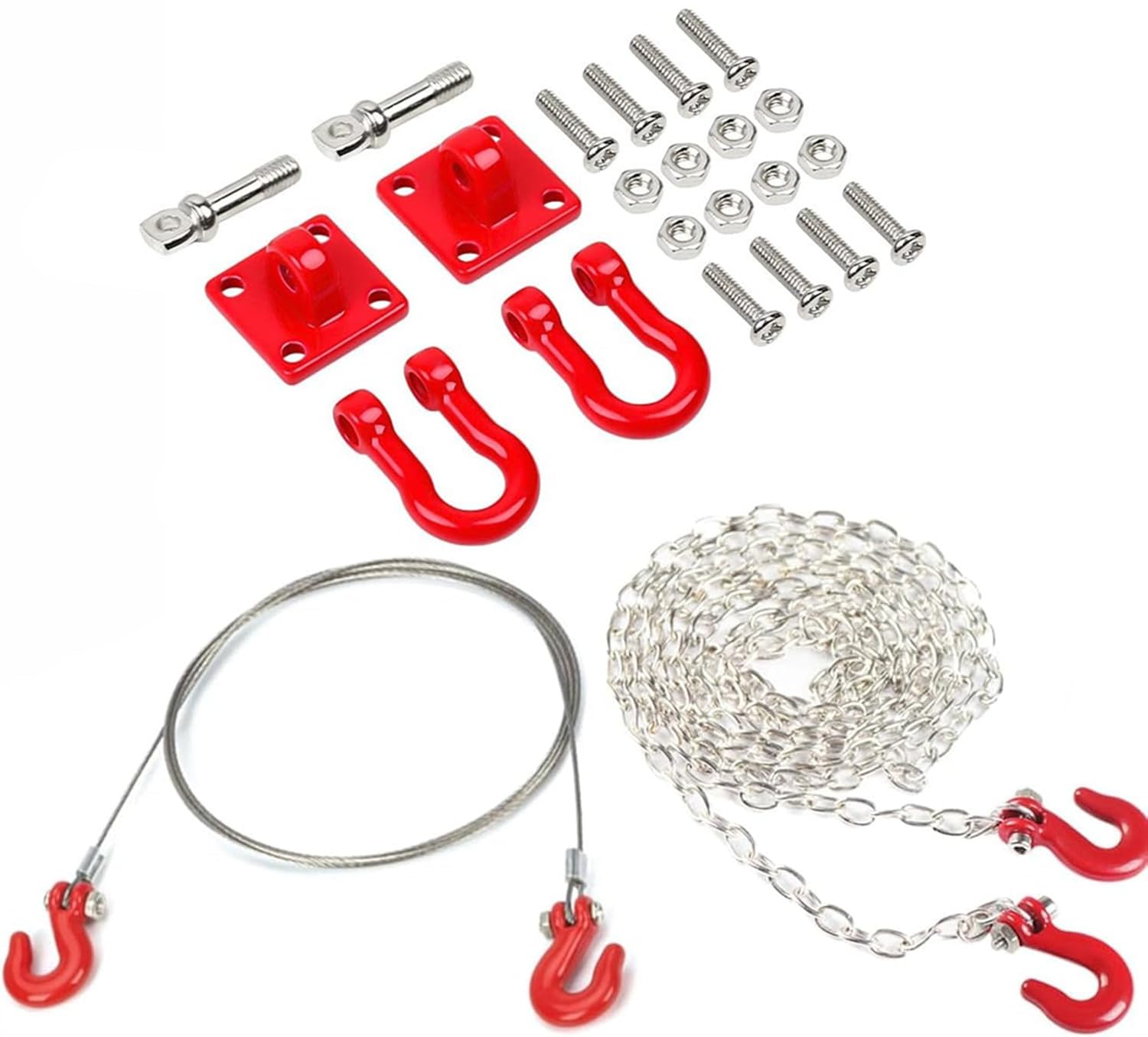 RC Trailer Chain Hook Tow Rope Winch Shackles for 1/10 Crawler Axial SCX10 D90 D110 TRX4 TRX6 Redcat Tamiya RC Decor Parts(Red)