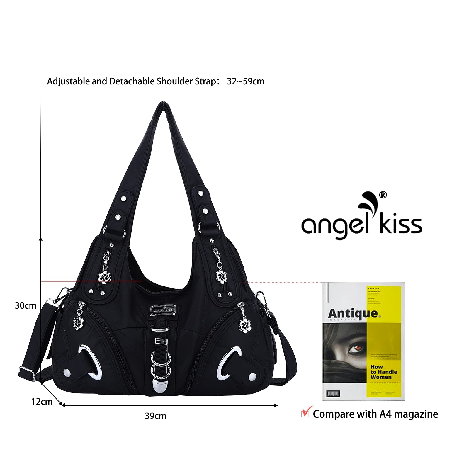 angel kiss damska torba na ramię z miękką sztuczną skórą z zamkiem błyskawicznym, duża przegródka