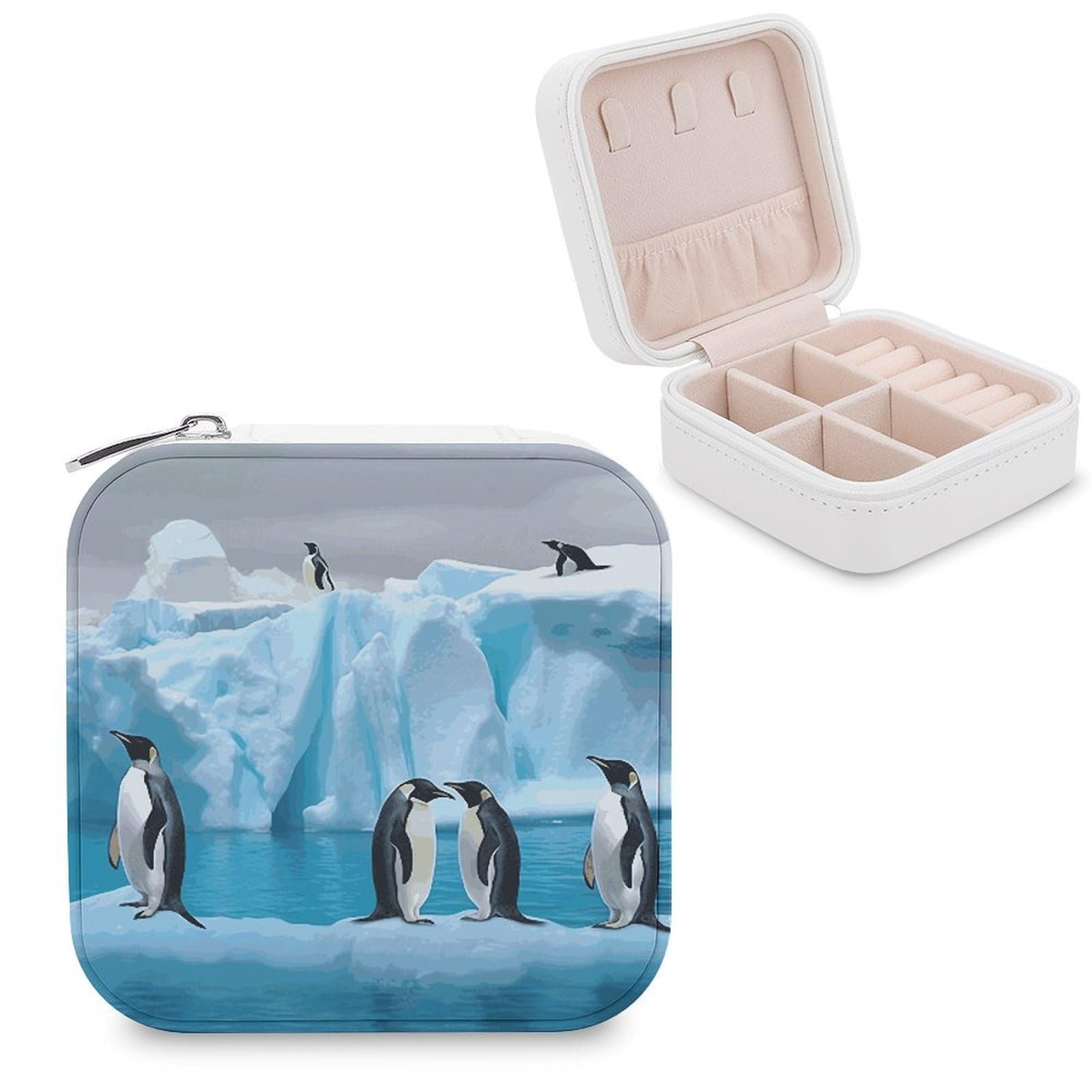 FekiLoot Penguins On The Iceberg Jewelry Box Exquisite Jewelry Organizer Silver Gold Trinket Storage Case Multi Compartments Cute Earrings Ring Necklace Holder For Woman Household Gift