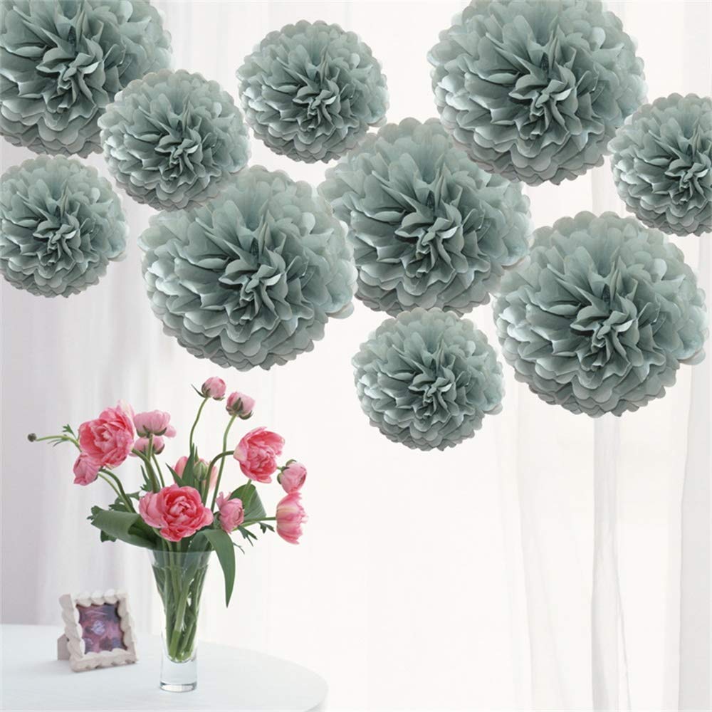 Time to Sparkle 15pcs Mixed Tissue Paper Pom Poms Decorations, Handmade Hanging Flower Paper Pompoms Balls for Wedding Birthday Party, Baby Shower