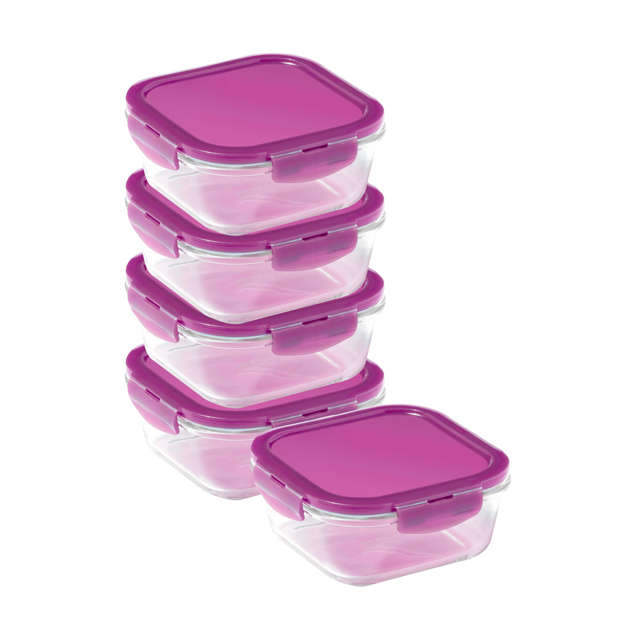 LocknLock Eco Ovenglass Glass Food Containers with Lids Set of 5 - Airtight, Leakproof Square Food Storage Containers with Recycled Plastic Lids, Oven Safe, Dishwasher Safe, 5 x 750ml