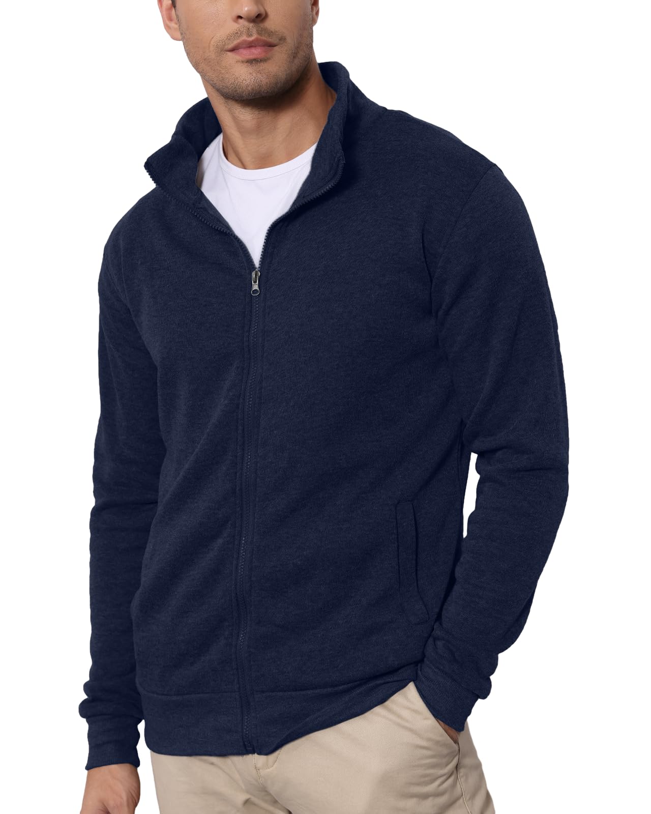 Sweat Zipper Homme sans Capuche Cardigan Chandails Sweatshirt Polaire Vest à Léger Vêtements Sport