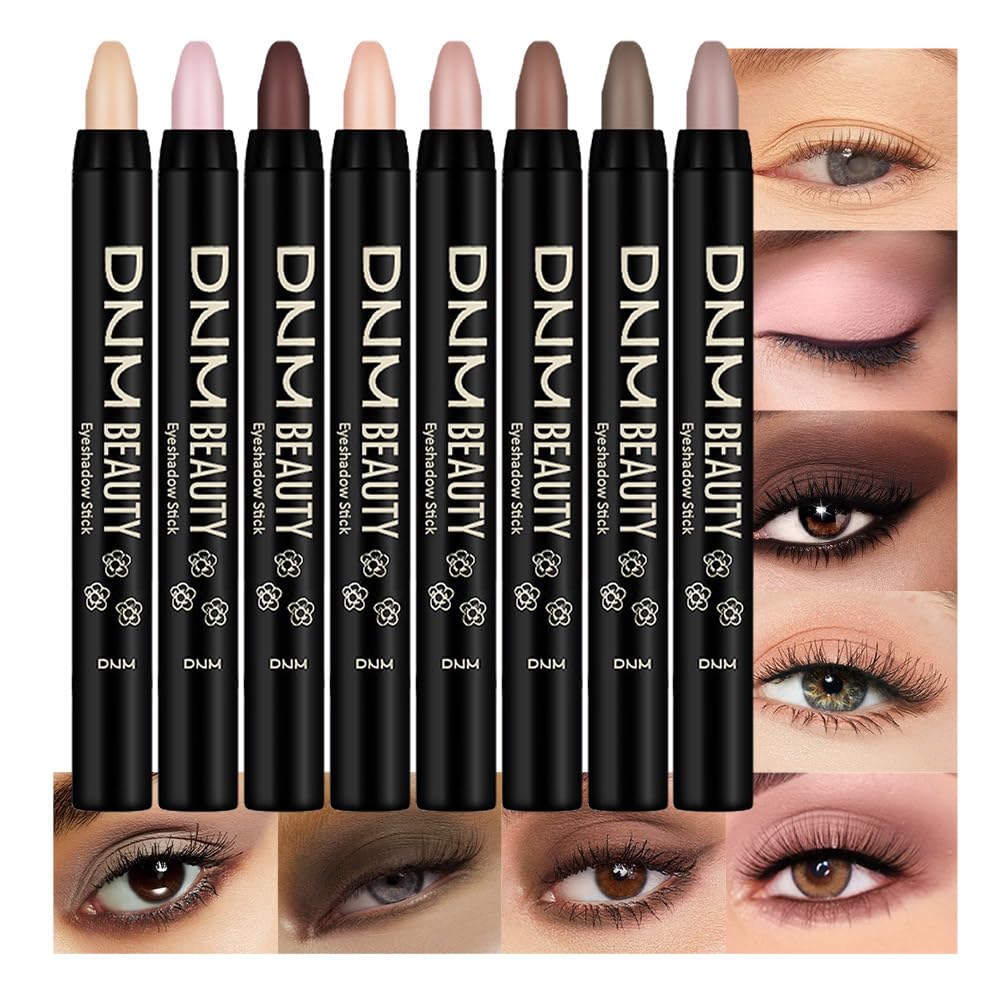 Wugbc Eyeshadow Stick, Nude Beige Matte Cream Eyeshadow Long-Lasting Crease-Proof Neutral Eye Brightener Shadow Eyeliner Pencil High Pigmented Highlighter Makeup Crayon with Blending Brush