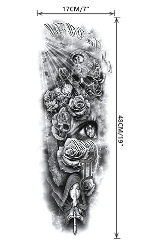 Miniatura 3 de Tatuaje temporal de brazo completo para hombres y mujeres de largo 19 x ancho 7 pulgadas 12 hojas