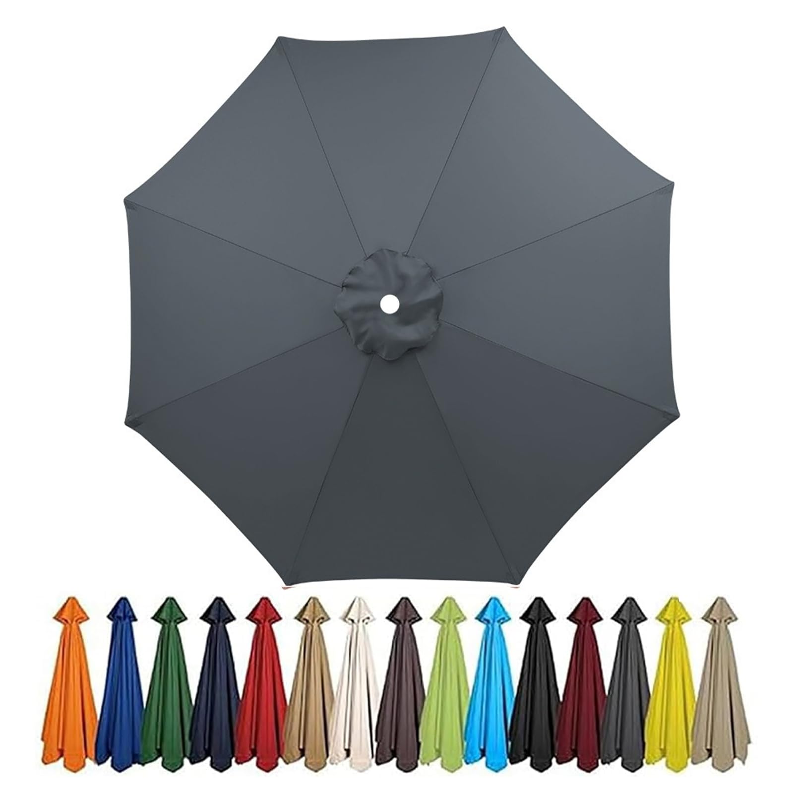 Garden Parasol Umbrella 4m/3.5m/3m/2.7m/2.5m/2.3m/2m Patio Outdoor Sun Shade Replacement Canopy 6 Arms/8Arms for Beach Pool Lawn Backyard Deck Waterproof UV 50+ (Grey-A,8ribs:4M/13ft)