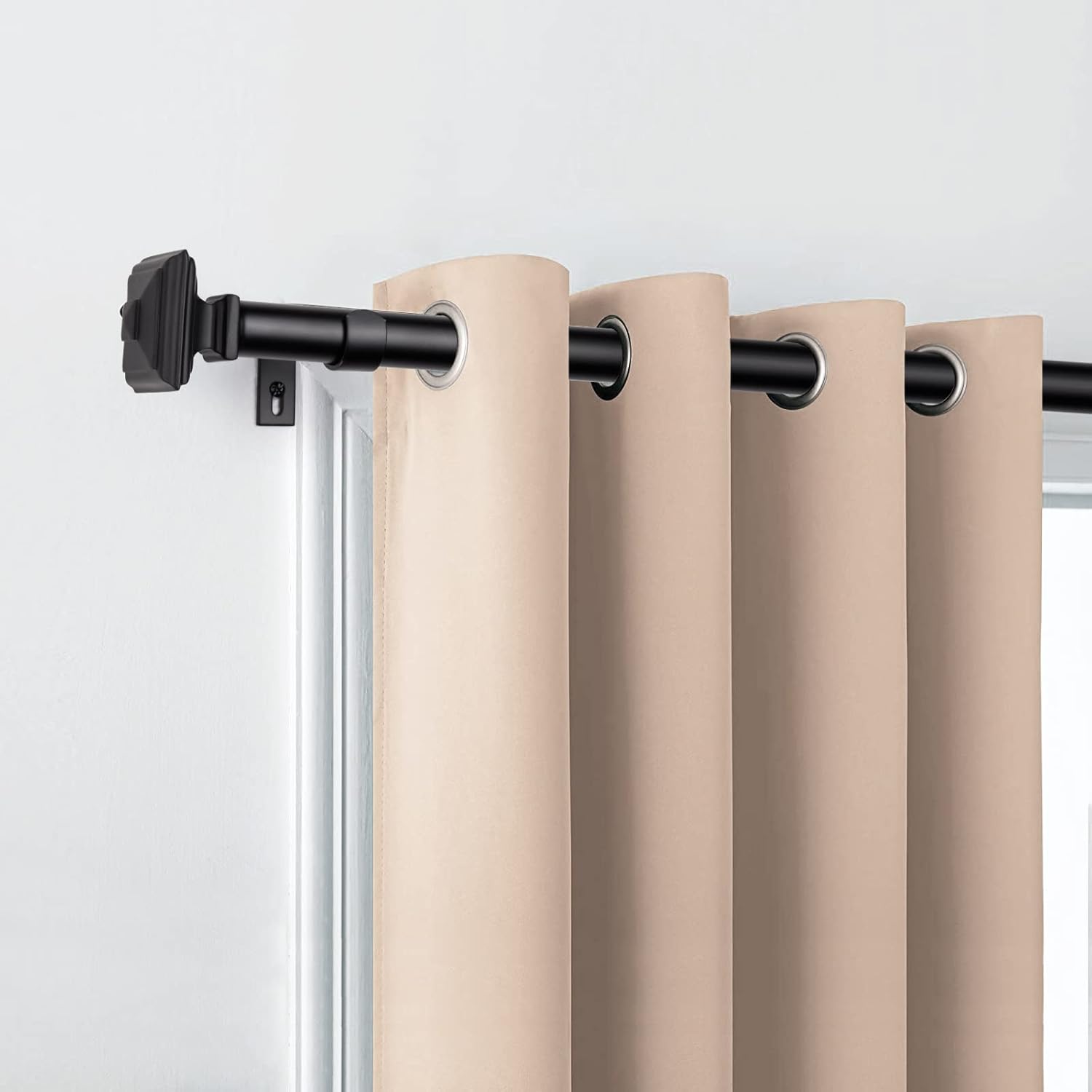 Bundle of 1 Inch Curtain Rods for Windows 72 to 144 Inch, Square Finials & Honeycombed Finials