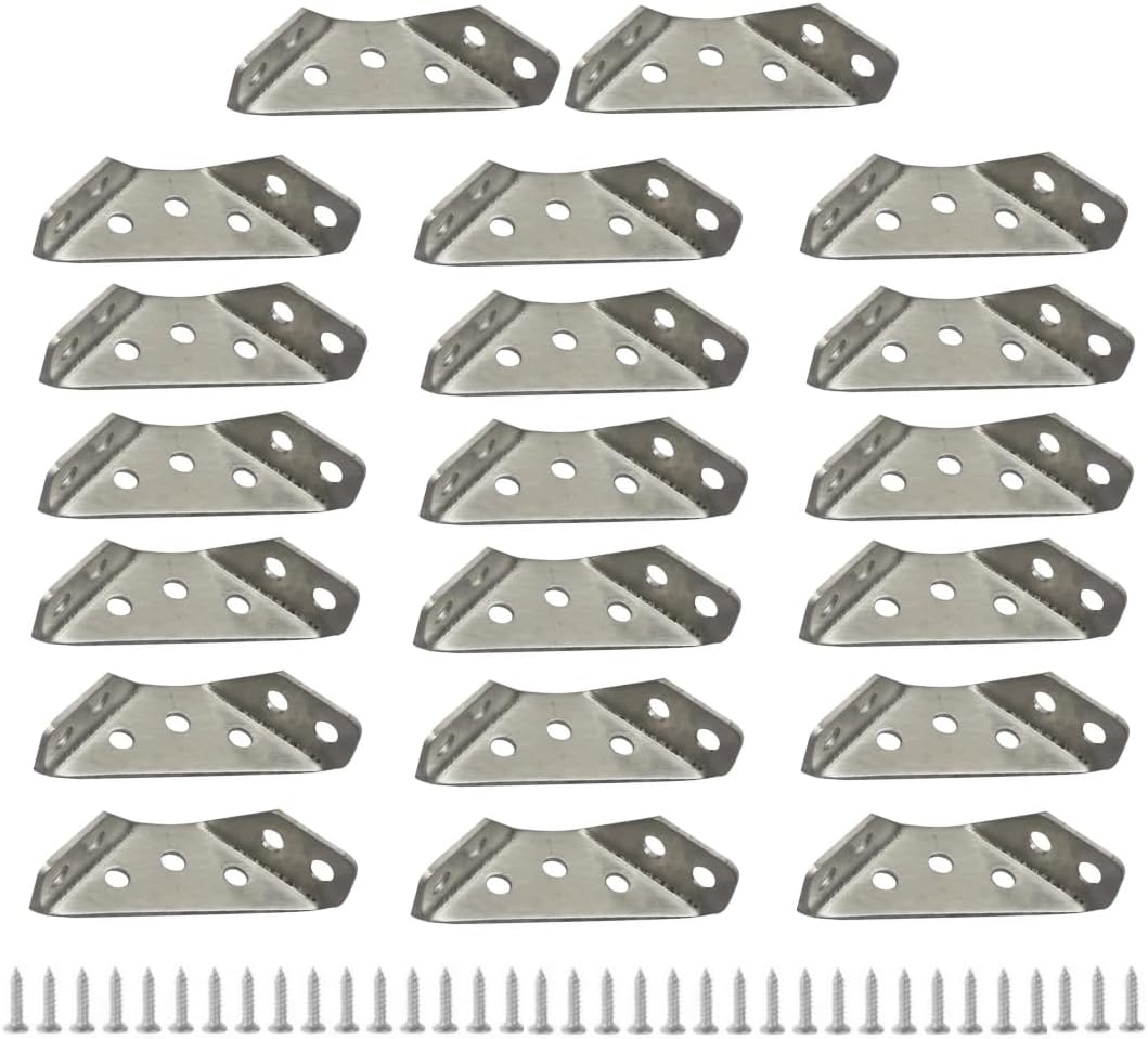 12pcs Premium Stainless Steel Furniture Corner Brackets Universal Angle Shelf Connector with Screws for Shelves Wood Furniture Chair Drawer Cabinet Support Fixing Frame