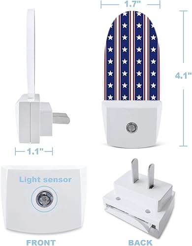 Miniatura 7 de Luz nocturna del 4 de julio, luz nocturna LED enchufable, luz nocturna de día de la independencia, rayas azules, blancas y rojas, luces nocturnas