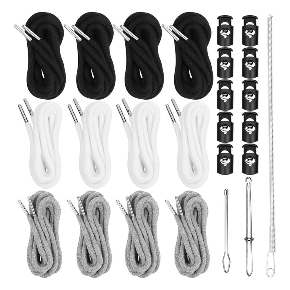Aundhegrtt As Shown Drawstring Cord 12Pcs, 57 Inch Cord For Sweatpants, Drawstrings Replacement Including Easy Threaders And Cord Locks