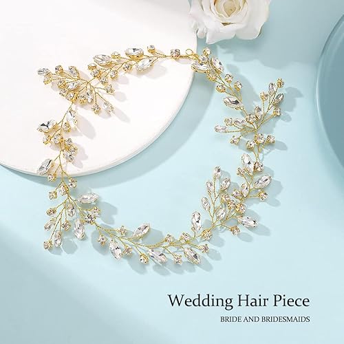 Miniatura 9 de JAKAWIN Bride Crystal Wedding Hair Vine Gold Bridal Hair Piece Rhinestone Accesorios para el cabello para mujeres y niñas HV113 (dorado)