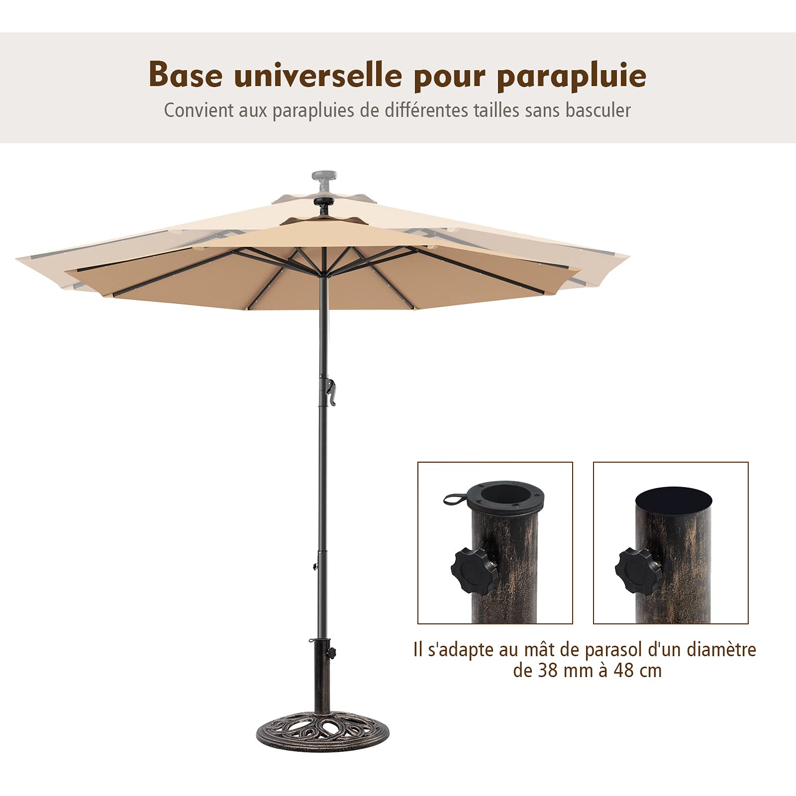 GOPLUS Pied de Parasol de Φ 38/48MM, Support de Parapluie de Jardin, Base de Parasol de Exterieur Résistante, Socle Rond de Parasol de Terrasse en Fonte Robuste, Poids pour Parasol