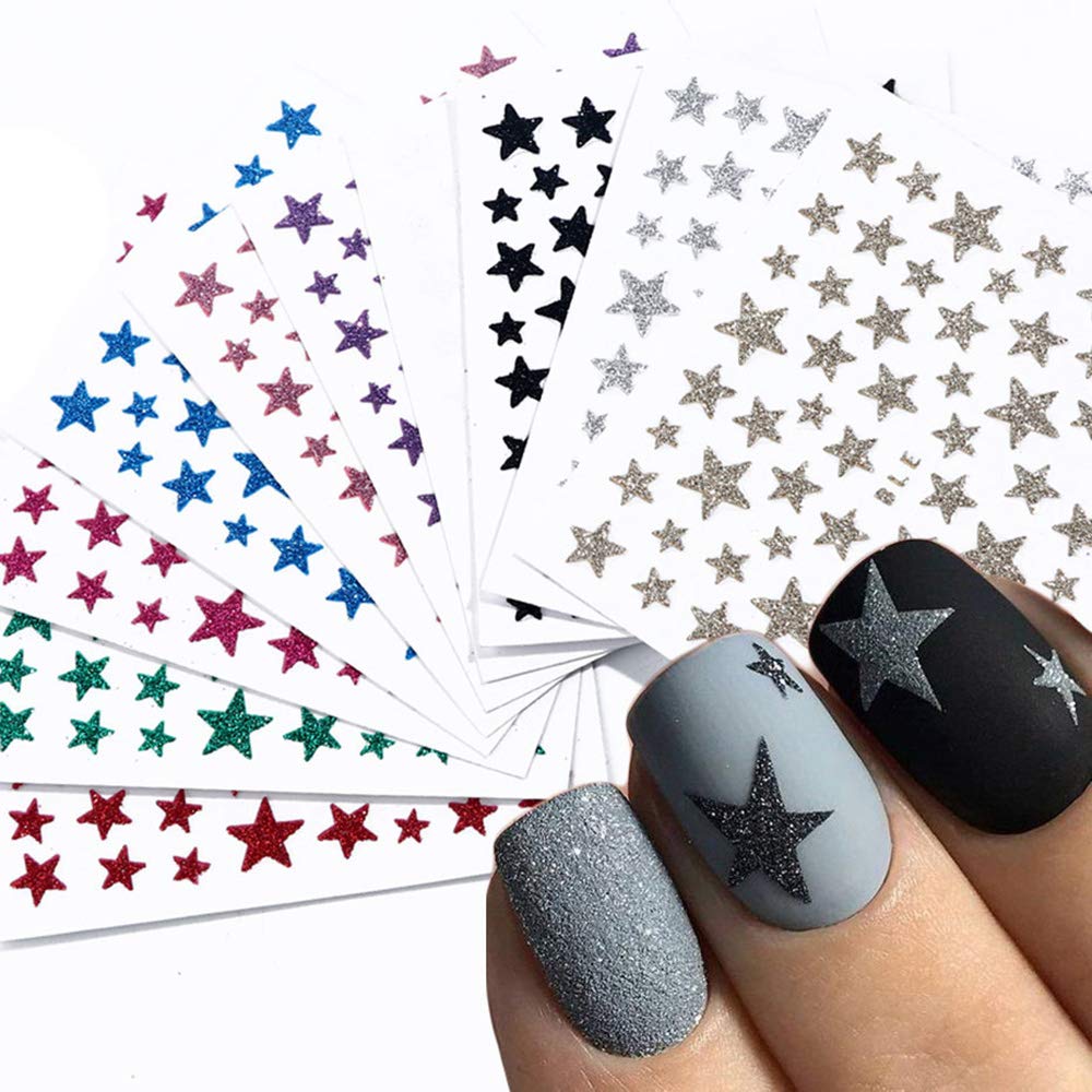 Macute Star Nail Stickers Set of 10 Sheet Star Nail Art Stickers 3D Self-adhesive Nail Stickers Stars 10 Colors Nail Art Supplies Star Nail Decals for Women Nail Art Decorations and DIY Craft