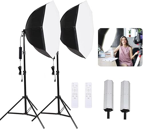 Kit de iluminación octogonal Softbox, iluminación de fotografía de 37 pulgadas, luz de estudio de video con bombilla LED regulable de 120 W,