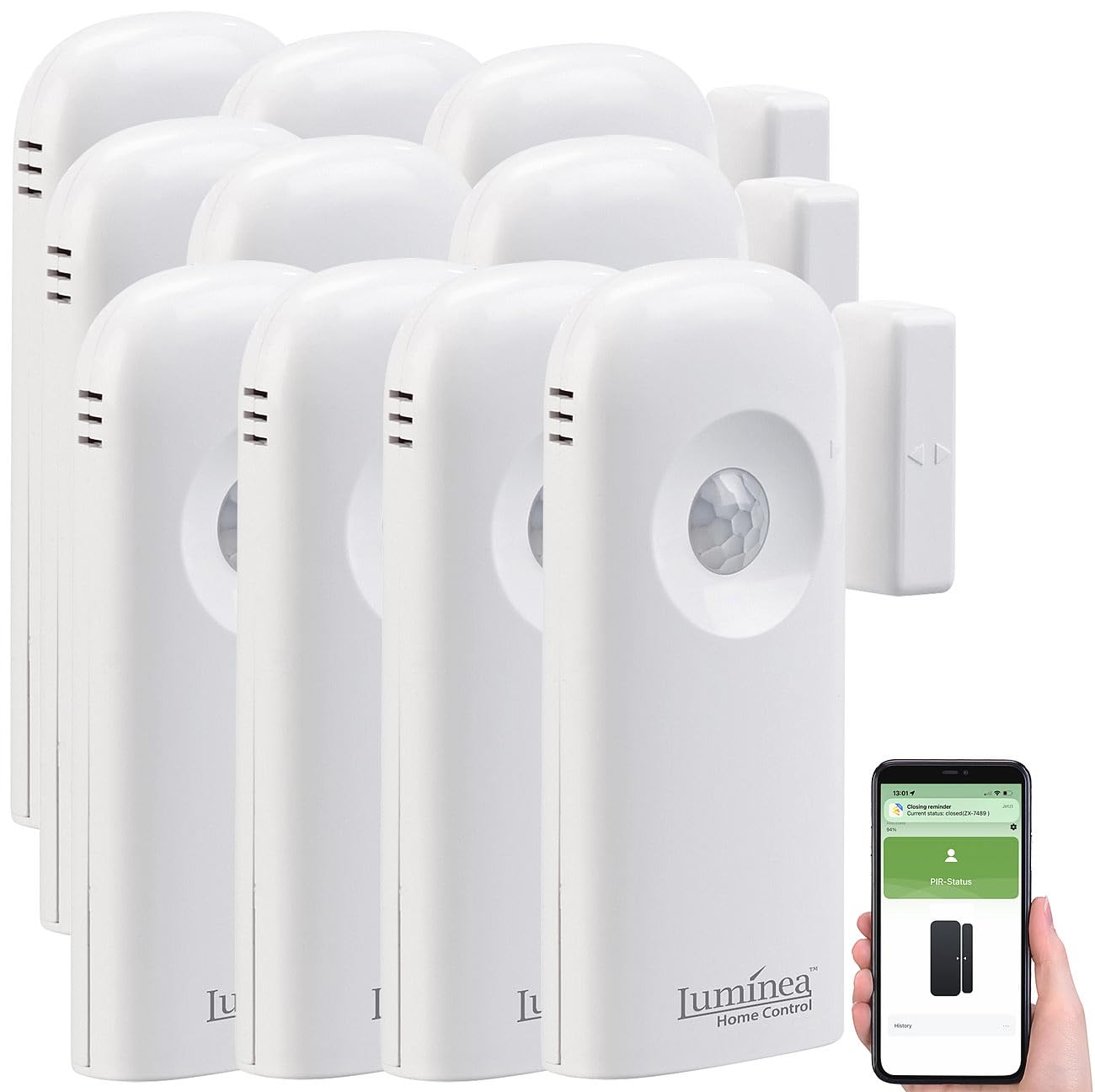 Luminea Home Control Tür-Alarm WiFi: 10er-Set 2in1-WLAN-Tür-/Fenstersensoren und PIR-Sensoren, mit App (Bewegung Melder innen Batterie, Türalarmsensoren)
