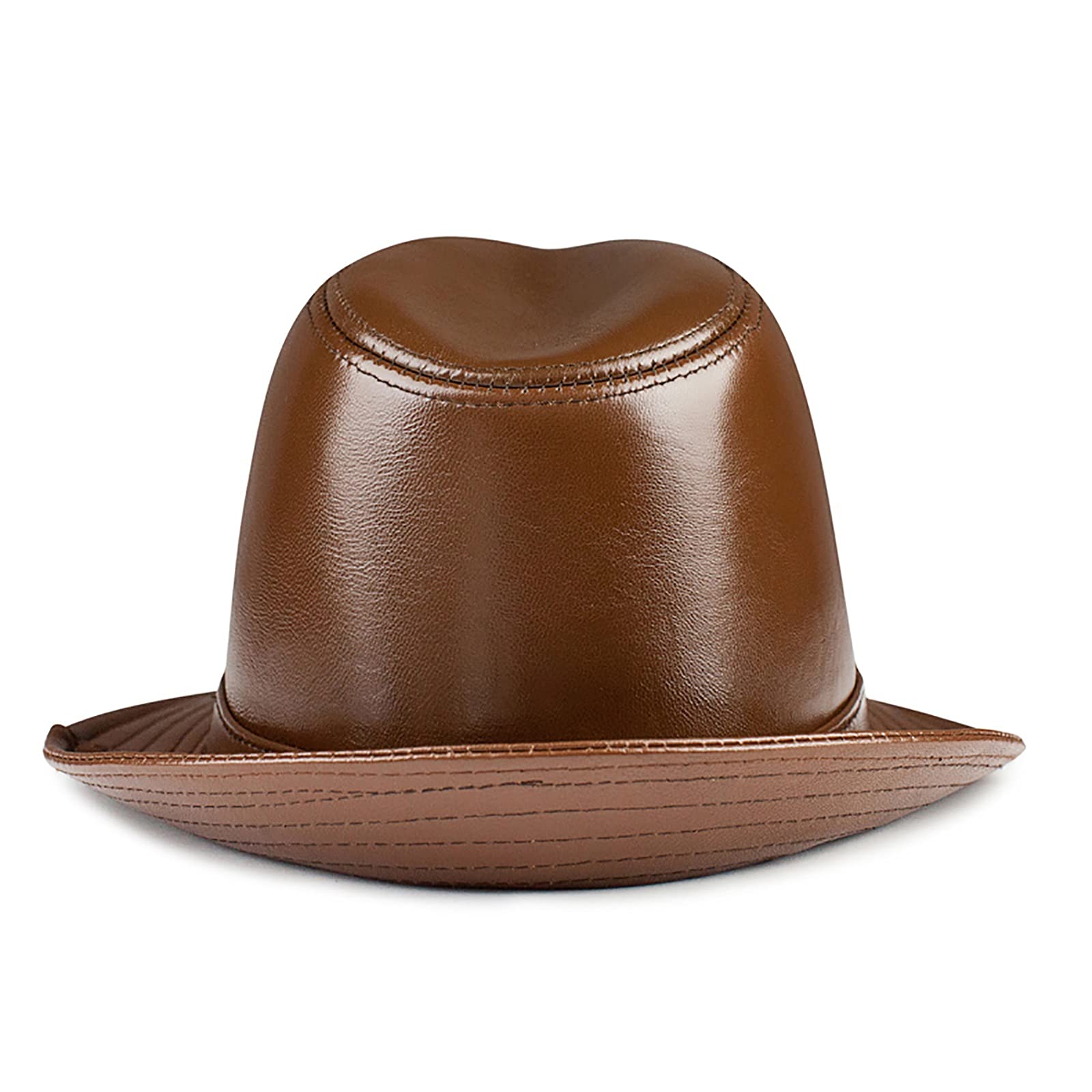 Sombreros de invierno, cuero Vintage Jazz Cap Mens Sheepskin Retro Fedora Gentleman Hat 55-60cm