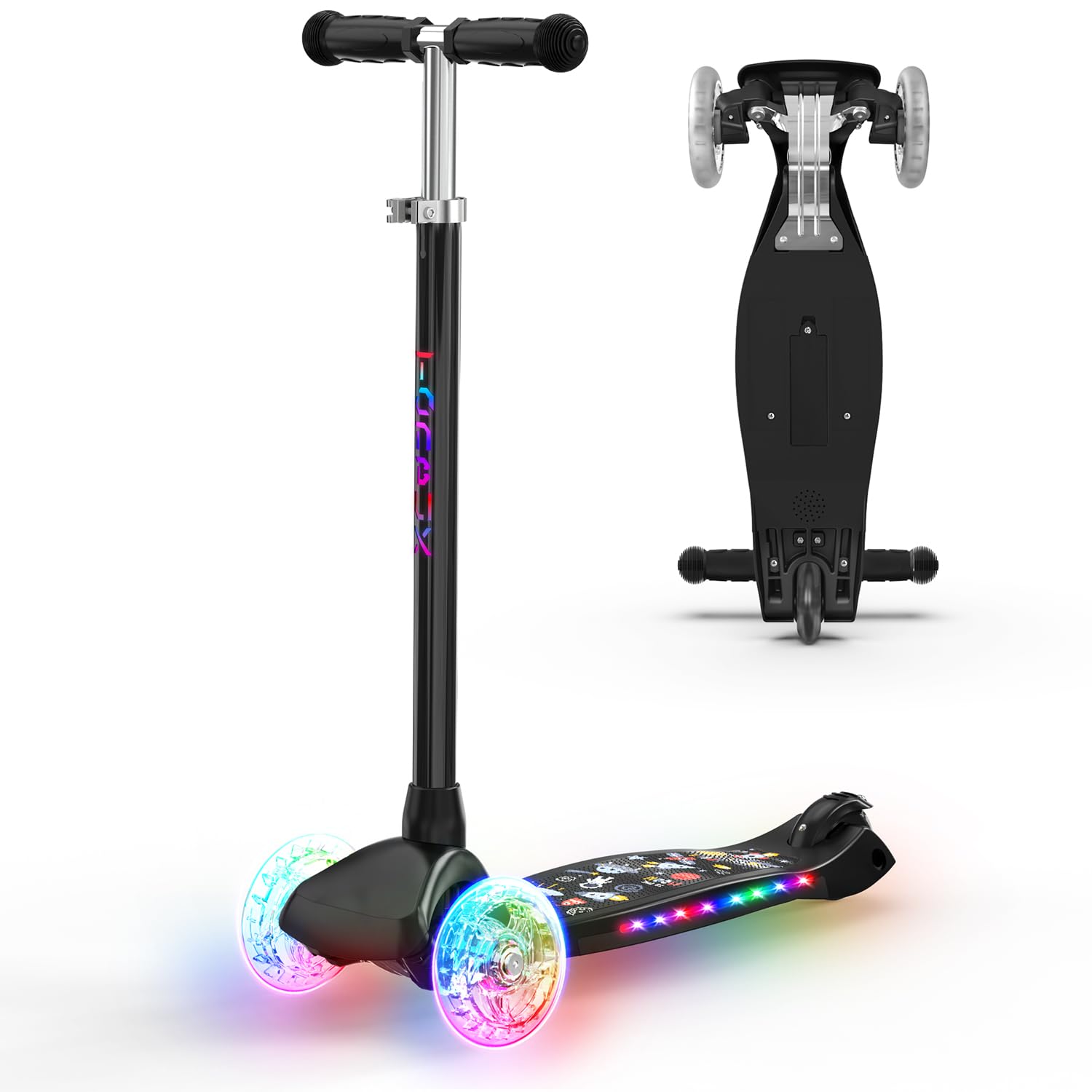 TONBUX Foldable 3 Wheel Scooter for Kids，Age 3-8 Kick Scooter with Adjustable Height Handlebars (65–80 cm) ，Extra-Wide & Non-Slip Deck，Light Up Wheels&Lean to Steer Scooter for Toddlers Girls Boys