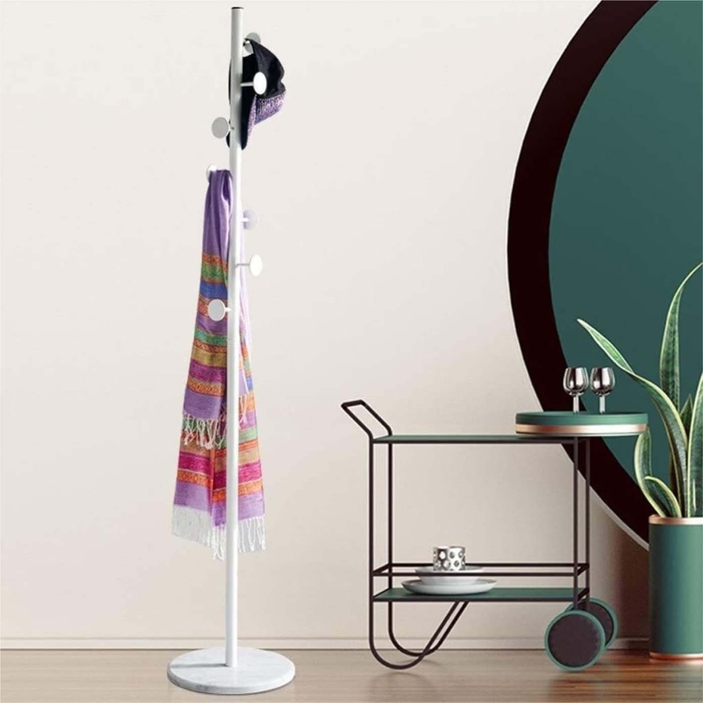 Attaccapanni per Ingresso Appendiabiti da Terra in Metallo con Telaio Rotondo in Marmo 8 Ganci Appendiabiti per Casa O Ufficio Attaccapanni da Terra (Color : Black, Size : 178 * 35cm)