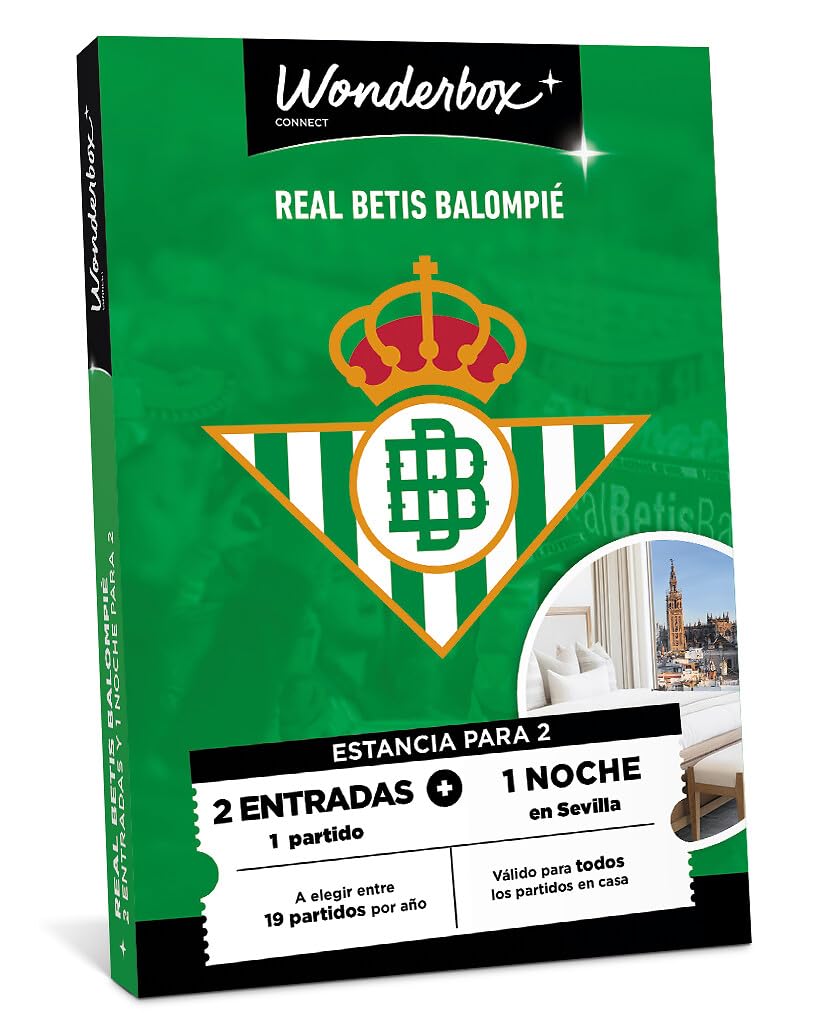 WONDERBOX Connect - Caja Regalo - Real Betis - 2 entradas para 1 Partido en Benito Villamarín - 1 Noche en Sevilla para 2 Personas - Válido Durante 27 Meses