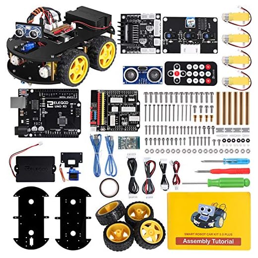 ELEGOO UNO R3 Kit de Coche Robot Inteligente V3.0 Plus Compatible con Arduino IDE con Módulo de Seguimiento de Línea, Sensor Ultrasónico, Módulo IR, Kit Robótico Coche Educativo STEM para Niño, Adulto