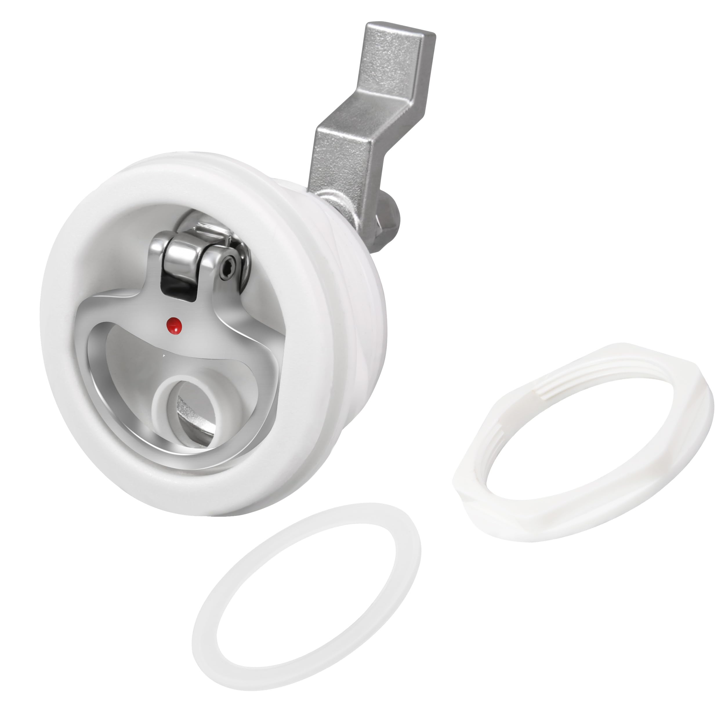 Searoam Boat Cam Latch Fits 2-1/2" Hole Mount Latch,Marine Grade White Nylon O-Handle Latch,Locking Latch,Flush Mount Latch