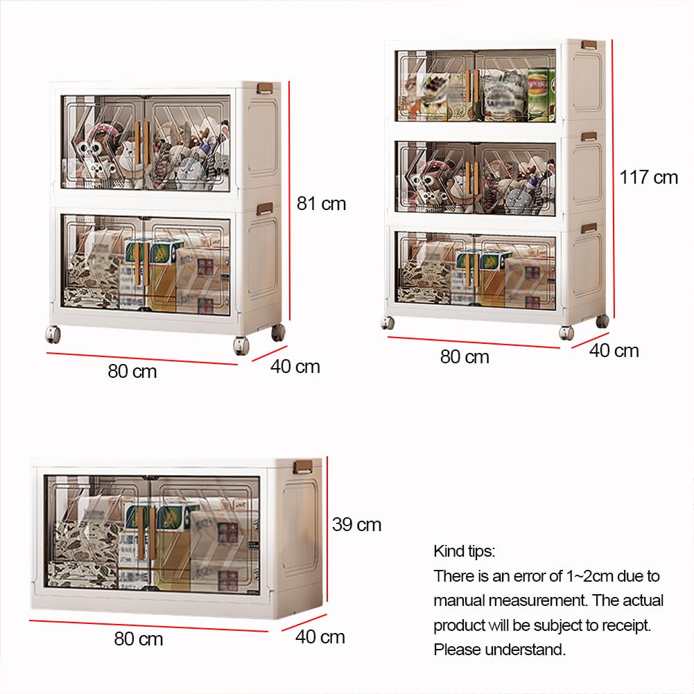 Cajas de almacenamiento apilables, cajas de almacenamiento de plástico grandes con tapa y ruedas, organizador de contenedores de almacenamiento con puertas magnéticas para dormitorio, sala de estar,