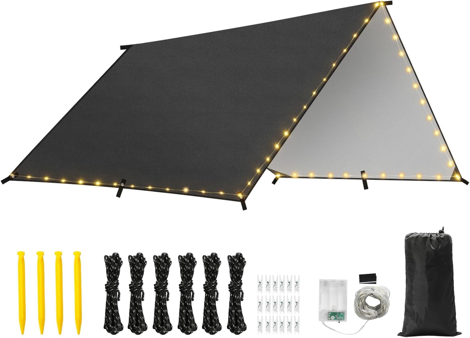 Rhino Valley Waterproof Tent Tarp, 9.8 × 9.8 Ft Large Outdoor Shelter Cover with Light Strings, Lightweight Portable Tarp Shelter Rain Tarp Camping Canopy for Hiking Traveling Backpacking Rhino Valley Waterproof Tent Tarp, 9.8 × 9.8 Ft Large Outdoor Shelter Cover with Light Strings, Lightweight Portable Tarp Shelter Rain Tarp Camping Canopy for Hiking Traveling Backpacking
