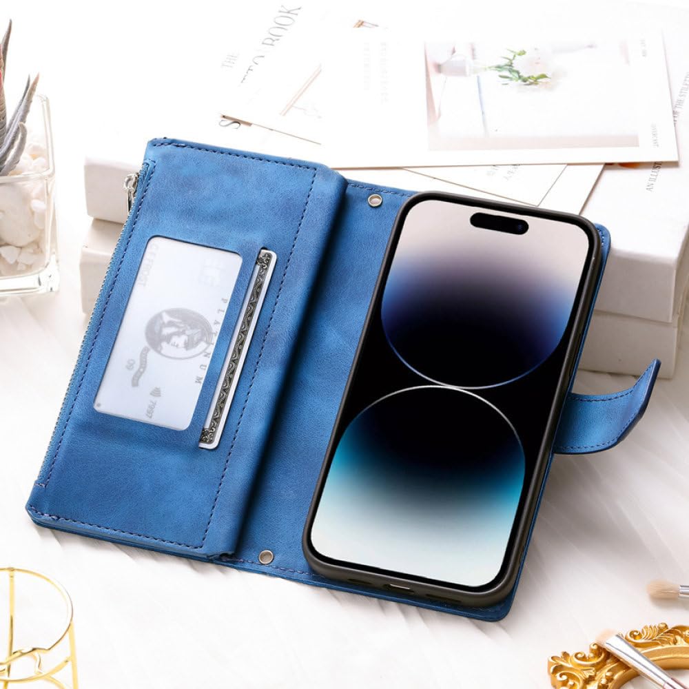 Funda de Cuero con Tapa y Billetera con Cremallera para Samsung Galaxy A04 A12 A13 A14 A22 A32 A33 A51 A52 A53 A71 A52S 5G Funda para Libro con Bolsa para teléfono, Azul, para A33 5G