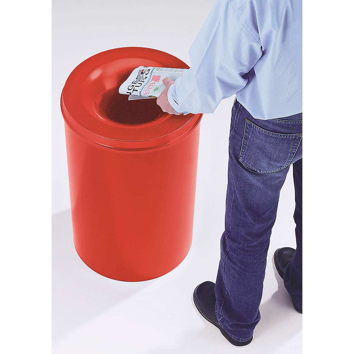 V-Part Selbstlöschender Papierkorb 50 Liter, Korpus rot / Löschkopf schwarz | Stahl, selbstlöschend, Volumen 50 l, HxØ 625 x 335 mm, Korpus rot / Löschkopf schwarz